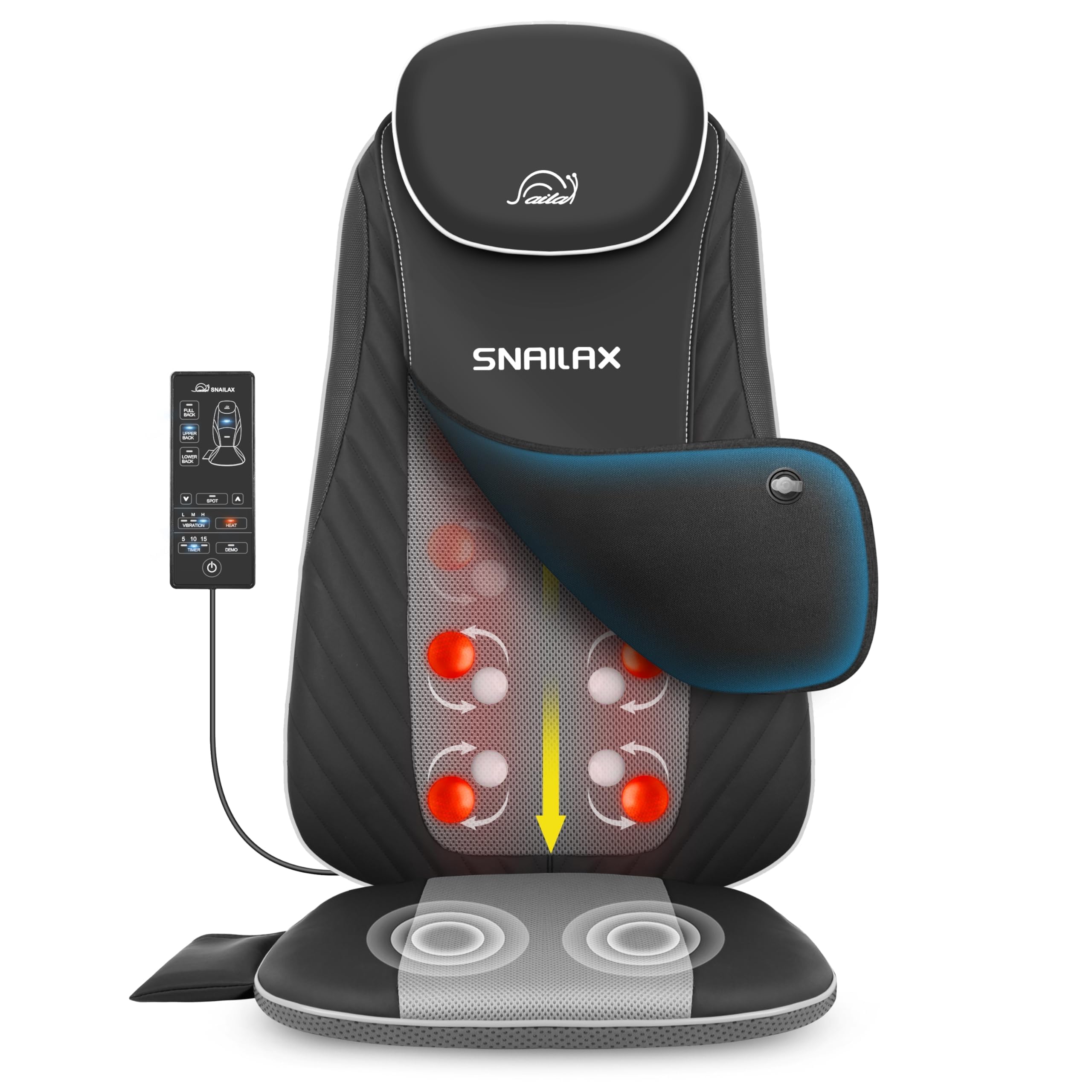 Snailax 2026 Upgraded Shiatsu Roller Back Massager with Heat Massage Chair Pad Kneading Back Massager for Pain Relief Deep Tissue Chair Massage Pad for Office Home Gift Fathers