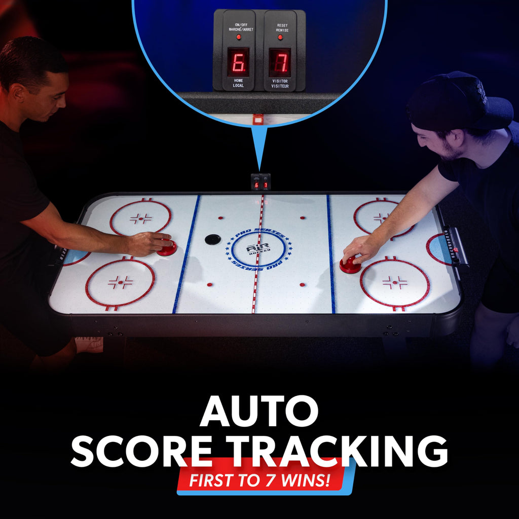 GoSports 48 Inch Air Hockey Arcade Table - Oak or Black - Includes 2 Pushers, 3 Pucks, AC Motor, and LED Scoreboard