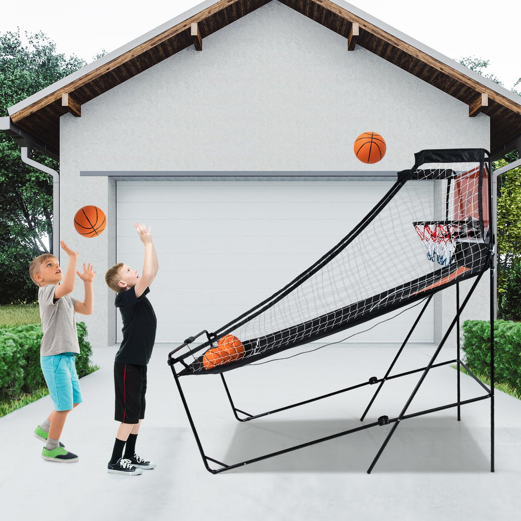 Giantex Foldable Basketball Arcade Game, 8 Game Options, Electronic Double Shot 2 Player w/ 4 Balls and LED Scoring System, Indoor Basketball Game for Kids, Adults
