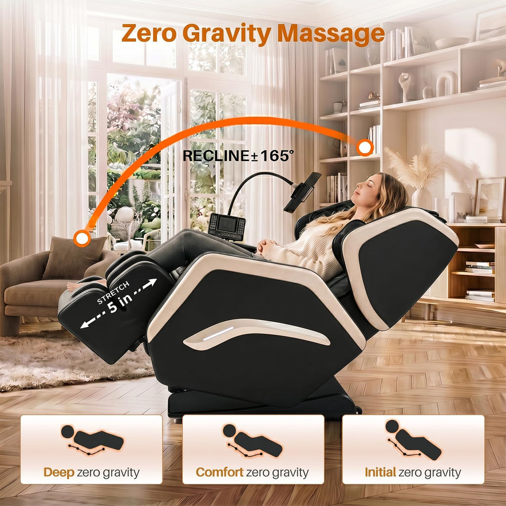 Massage Chair Full Body, Zero Gravity Recliner Massage Chair with Back Heat, 8 Fixed Rollers, Foot Massage, Airbags, Touch Screen for Home and Office