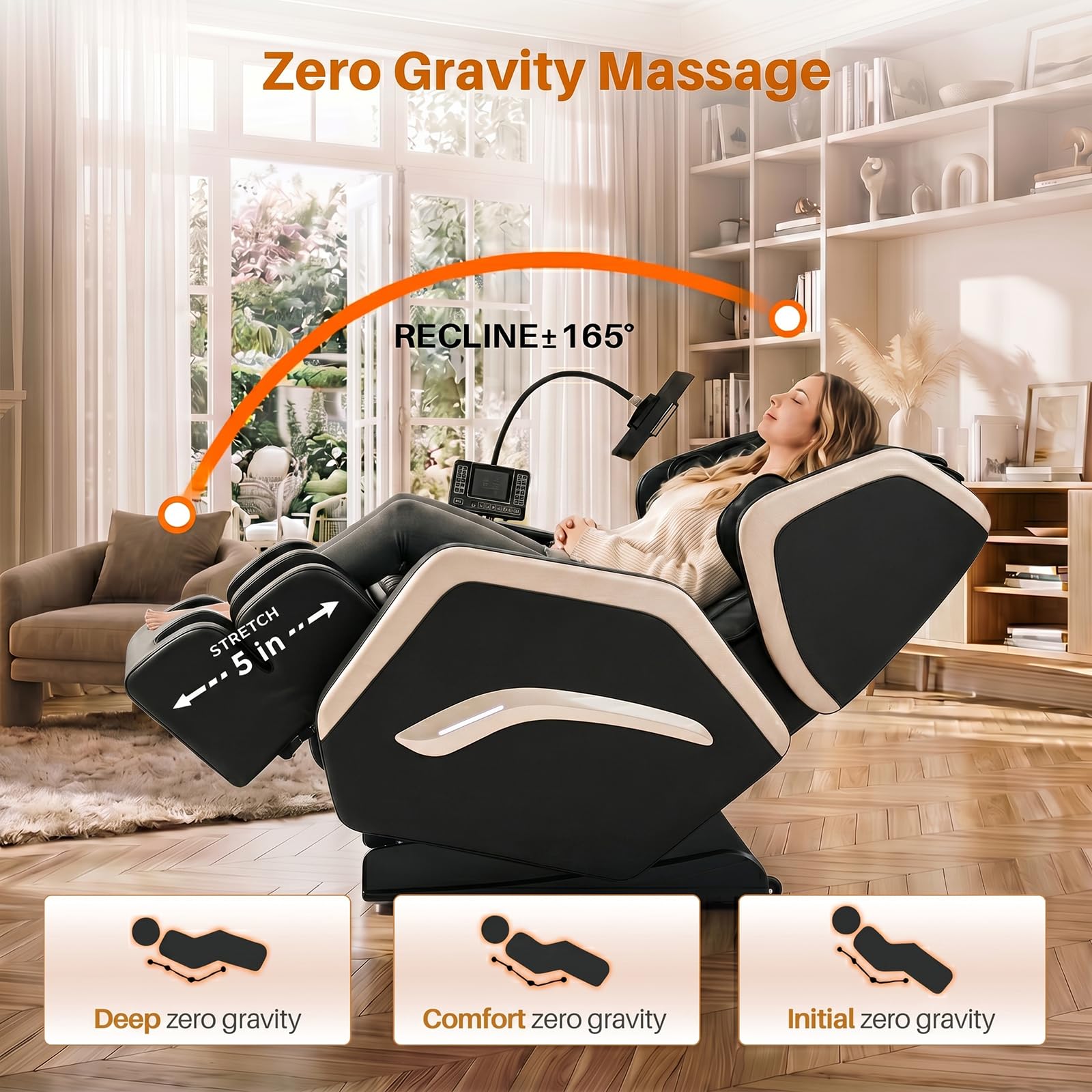Massage Chair Full Body, Zero Gravity Recliner Massage Chair with Back Heat, 8 Fixed Rollers, Foot Massage, Airbags, Touch Screen for Home and Office