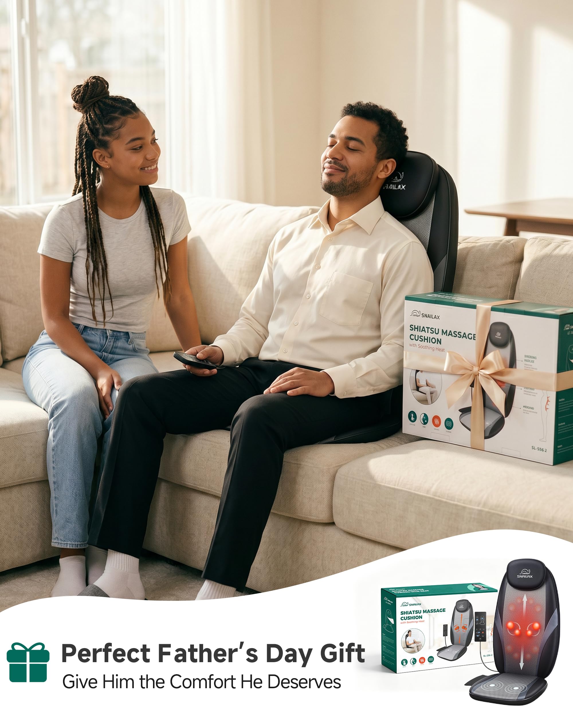 Snailax 2026 Upgraded Shiatsu Roller Back Massager with Heat Massage Chair Pad Kneading Back Massager for Pain Relief Deep Tissue Chair Massage Pad for Office Home Gift Fathers