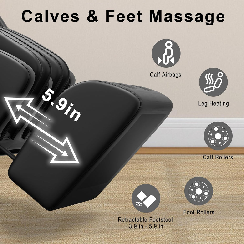 Massage Chair Full Body, Zero Gravity Massage Recliner with 12 Fixed Casters, Full Body Airbag Massage, Waist and Leg Heating, Automatic Retractable Footrest, AI Voice Control