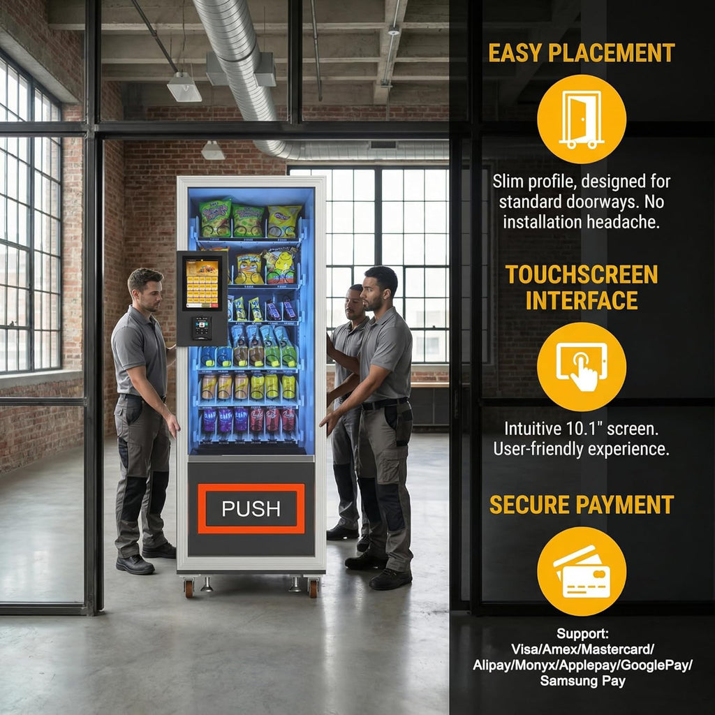 Mini Commercial Vending Machine with Card Reader Snack and Drink Combo 36 Slots Refrigerated Vending Machines for Business