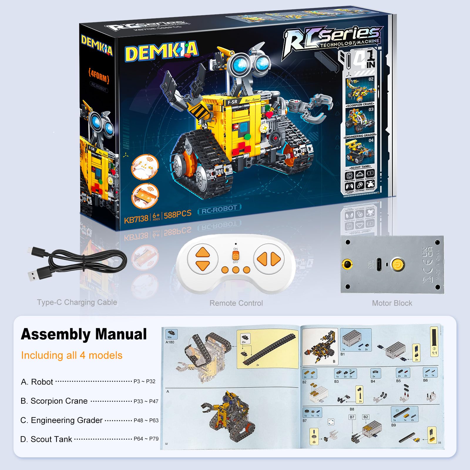 Demkia 5in1 STEM Robot Building Kit, 560 PCS APP/Remote Control Mech RC Robotics for Kids Ages 8-12, Science Kit Coding Robots Toy Set, Birthday Gifts for Boys Age 8-14+
