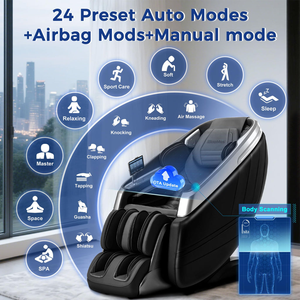 iBooMas True 4D Massage Chair, Deep Tissue Full Body Massage Chair with Adjustable 4D Pressure, AI Body Scan, 55" SL Track, Zero Gravity Recliner, Powered Leg Extension, 3-Level Heat, Black