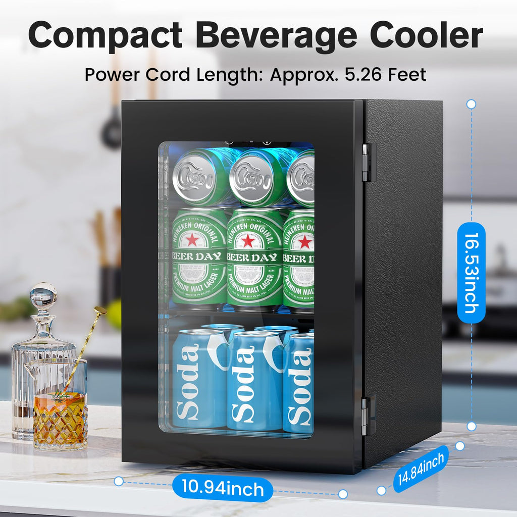 Electactic 50 Cans Beverage Refrigerator Cooler, 1.3 Cu.ft Mini Fridge Countertop Drink Cooler with Glass Door for Beer, Soda,Wine, Adjustable Digital Temperature Control for Home Dorm Bar, Black