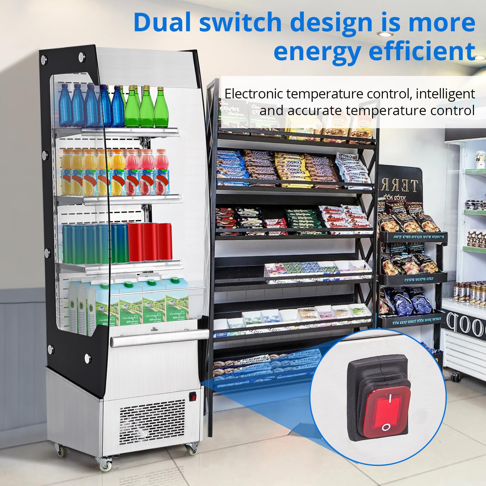 IDEALHOUSE Commercial Refrigerator, Commercial Merchandiser 26.8 Cu Ft Refrigerator, Refrigerator with 2 Glass Door and LED Light, Large Business Cooler for Home Restaurant Grocery Stores