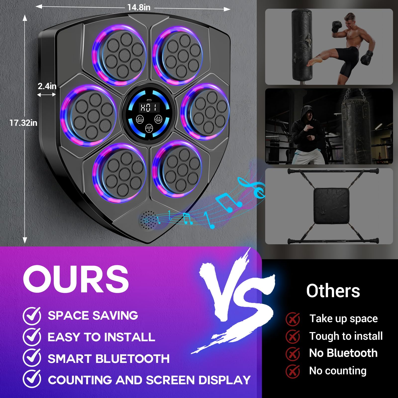 TGLLM Music Boxing Machine, Interactive Punching Trainer with Boxing Gloves, Large Size Wall Mounted Electronic Boxing Target for Adult Kids, 9 Modes & 9 Speeds
