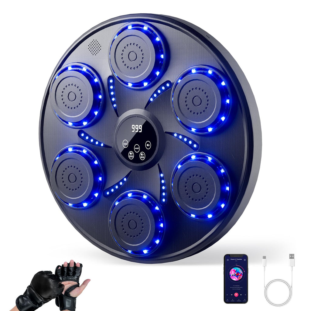 Music Boxing Machine, Wall Mounted Boxing Machine for Adults Kids, Bluetooth Smart Boxing Trainer, Electronic Boxing Workout Equipment Target for Home Gym