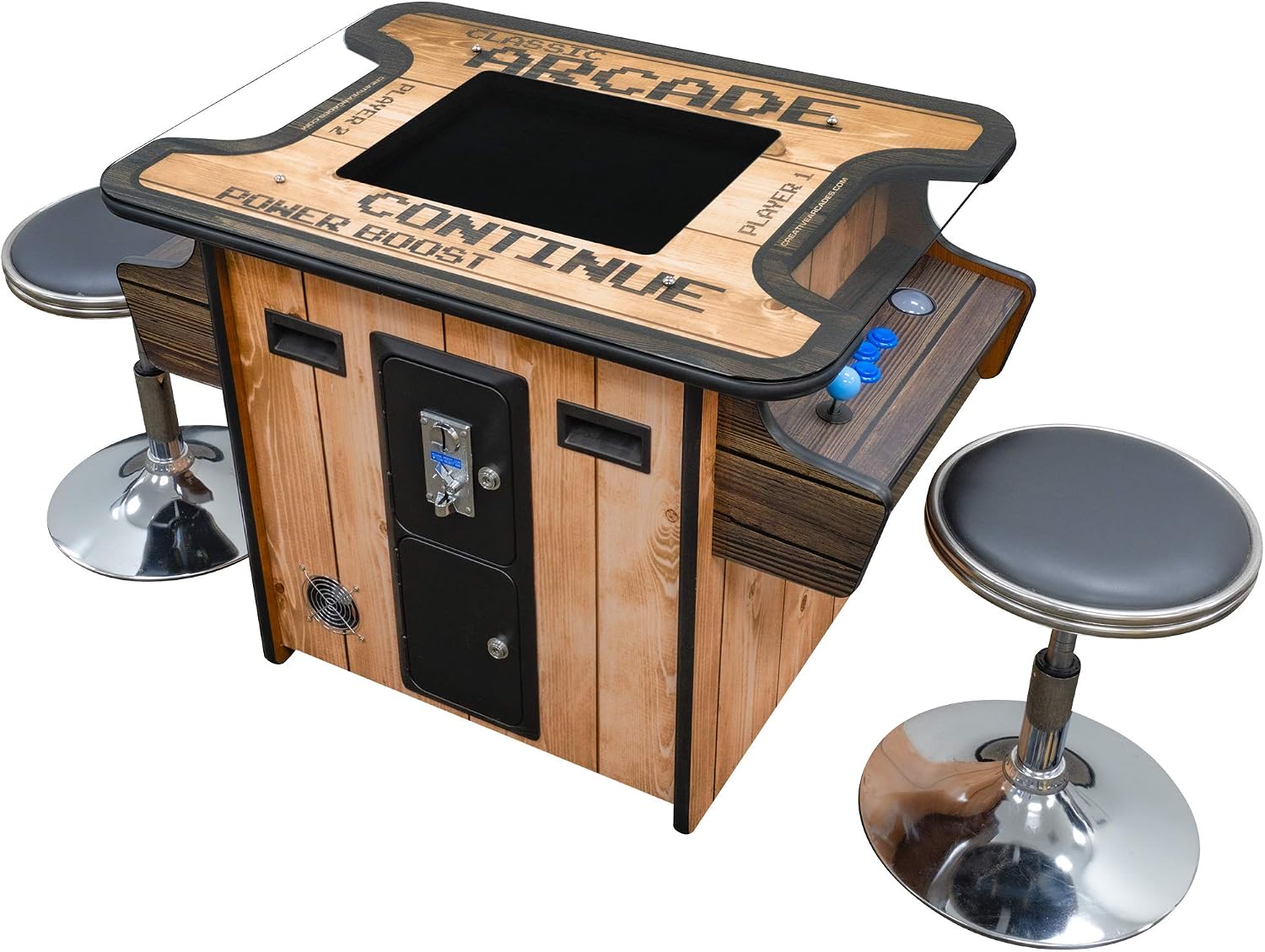 Creative Arcades Full Size Commercial Grade Cocktail Arcade Machine | 2 Player | 412 Games | 19" LCD Screen | Square Glass Top | LED Lights | 2 Sanwa Joysticks | 2 Stools | 3 Year Warranty Parts only