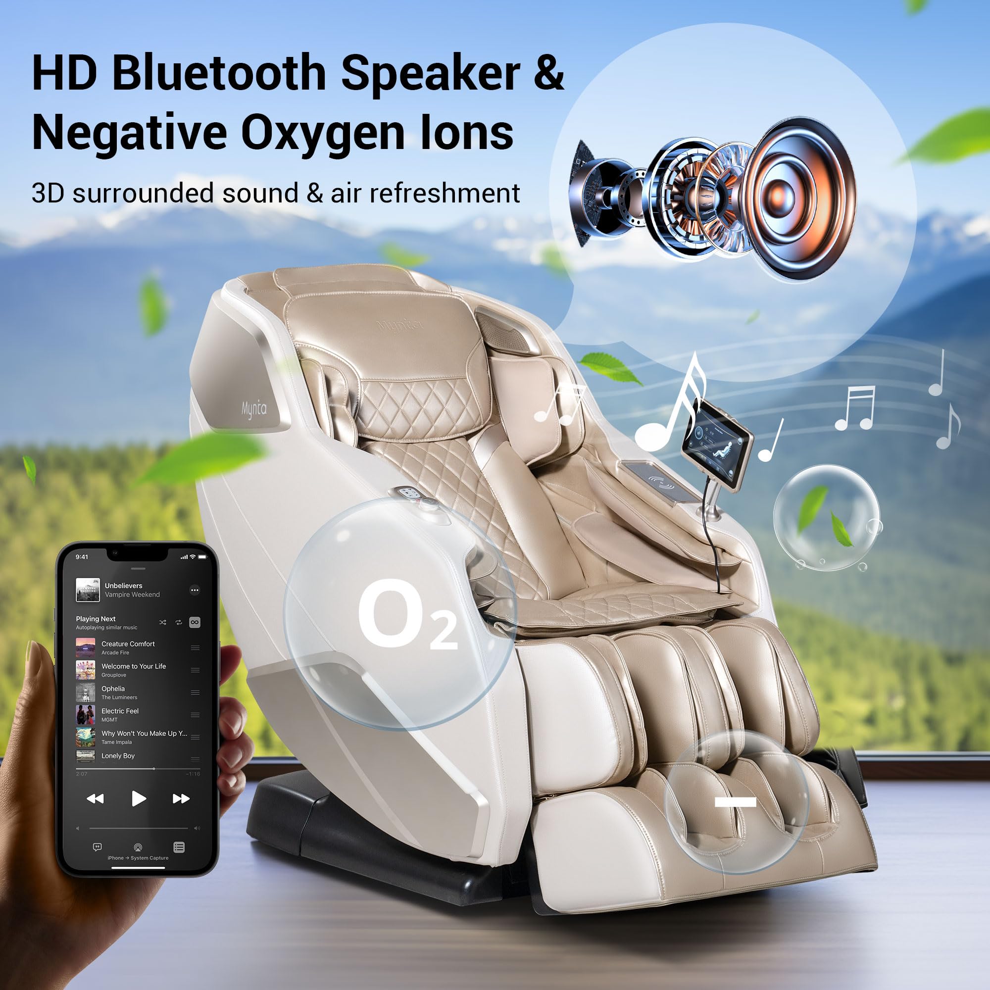 MYNTA Massage Chair Full Body with Heat, Zero Gravity SL-Track Shiatsu 3D Massage Chairs with 12 Modes,12 Massage Techniques, Waist Hip Heating, Calf Foot Massage, HD Bluetooth Speaker & White Noise