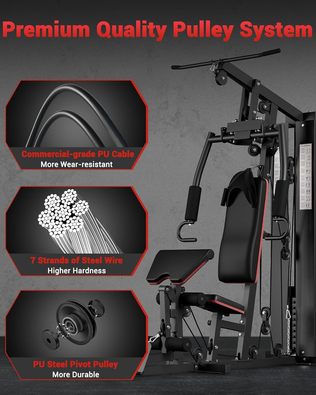 Multifunctional Home Gym Equipment, Workout Station with 150LBS Weight Stack, Home Gym Machine with Pulley System for Full Body Training
