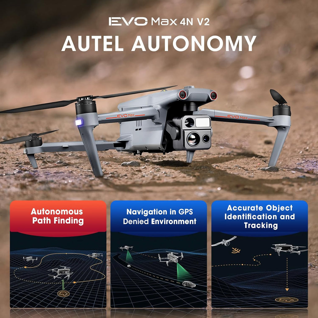 Autel Robotics EVO MAX 4N V2, Starlight Night-Vision/ Wide/ Thermal/ L~aser 4 Cameras in One UAV, Upgrade of MAX 4T V2/ 4N, 5KM Night Vision Observation, A-Mesh 1.0, 720° Obstacle Avoidance, Triple Anti-Jamming, Hot-Swappable, 42 Mins, IP43, Autel SDK