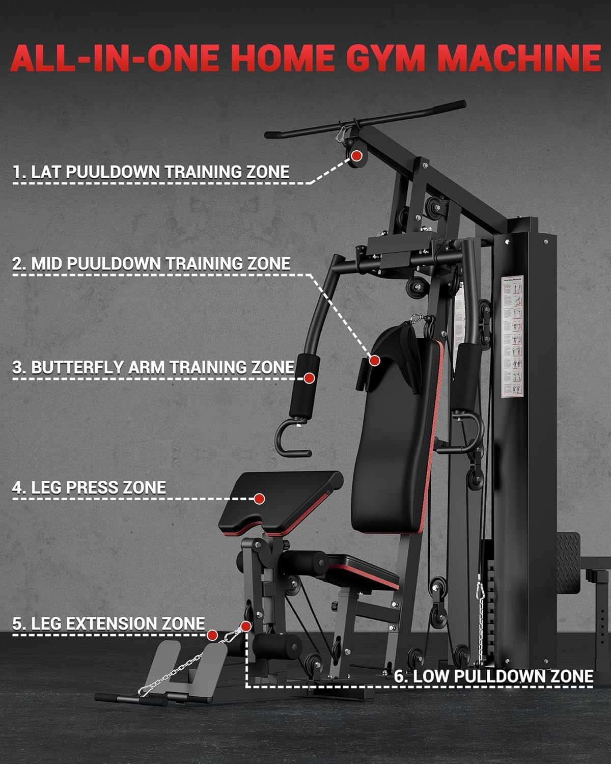Multifunctional Home Gym Equipment, Workout Station with 150LBS Weight Stack, Home Gym Machine with Pulley System for Full Body Training