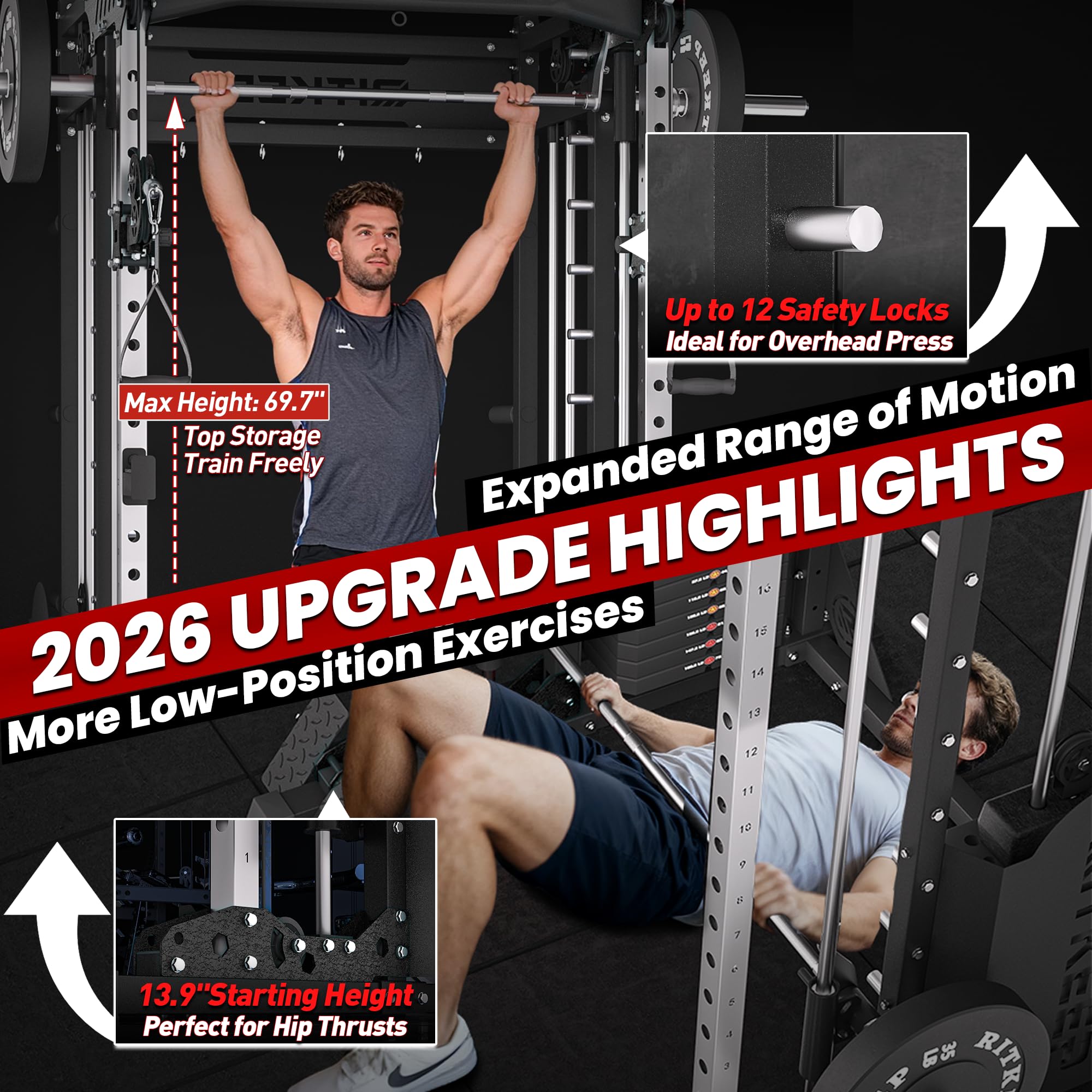 RitKeep PMAX-5600 Pro Heavy-Duty Smith Machine Squat Rack with 320 LB Weight Stacks, 6-in-1 Multi-Function Home Gym System, Dual Cable Crossover and 2000 LB Capacity for Full-Body Strength Training