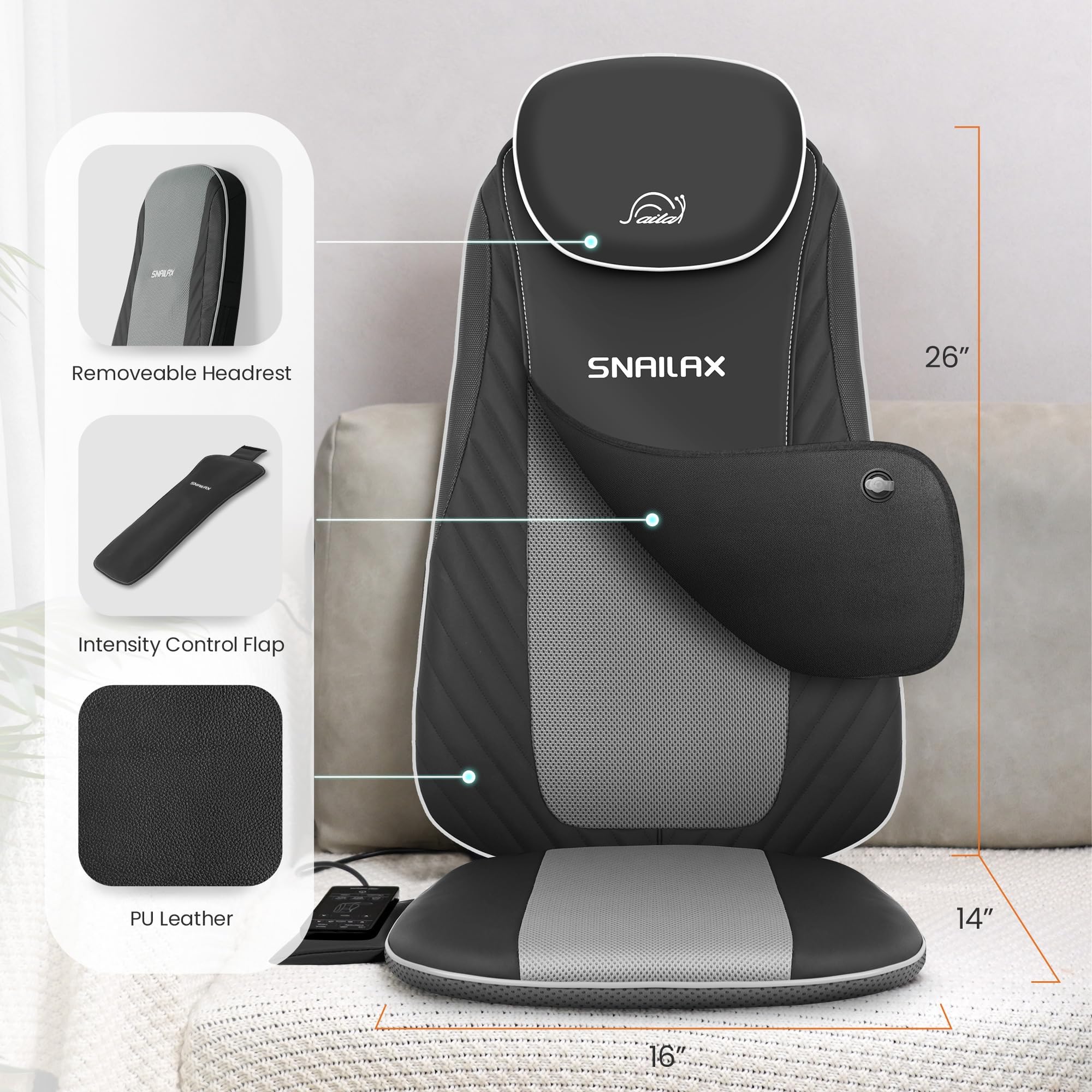 Snailax 2026 Upgraded Shiatsu Roller Back Massager with Heat Massage Chair Pad Kneading Back Massager for Pain Relief Deep Tissue Chair Massage Pad for Office Home Gift Fathers
