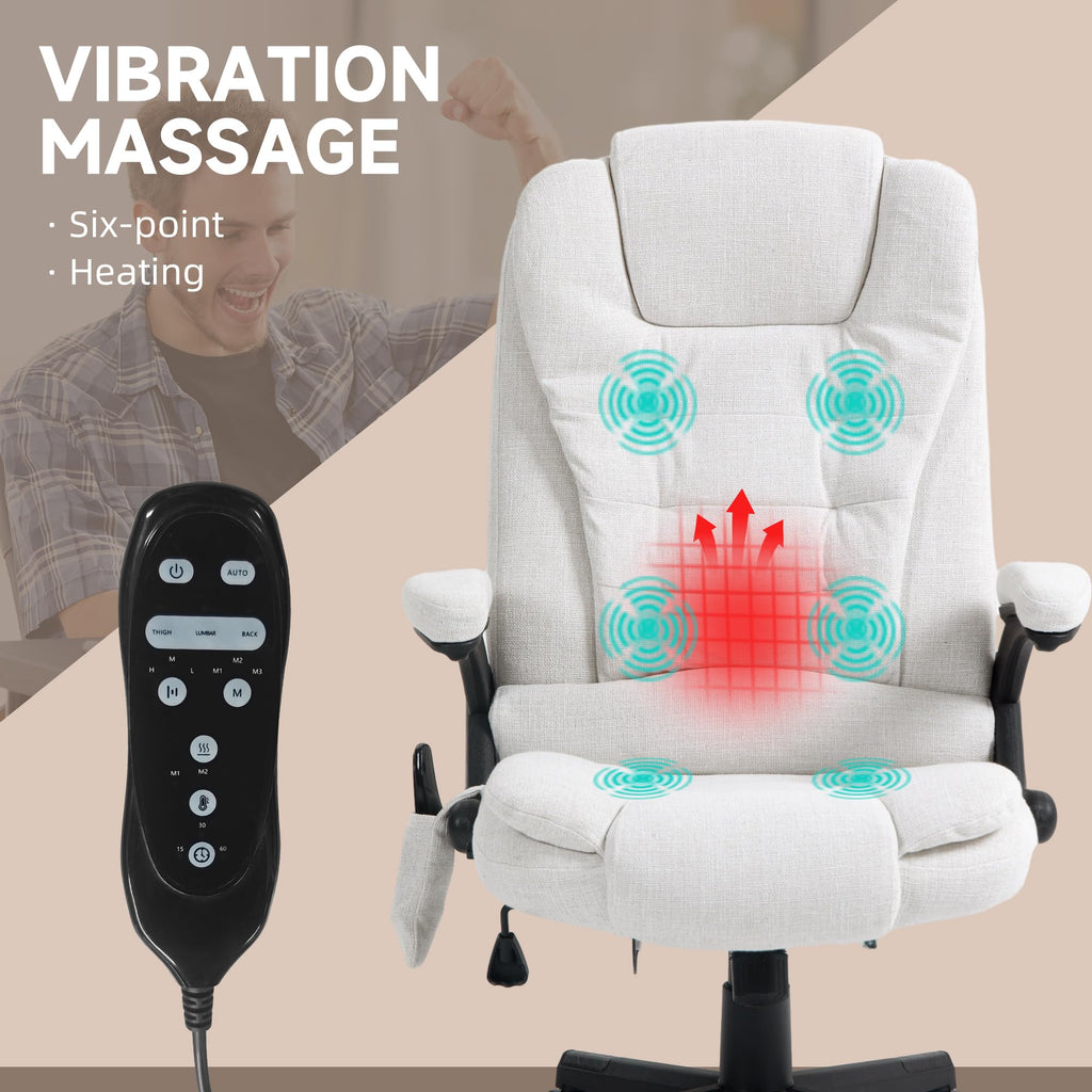 Vinsetto 6 Point Vibrating Massage Office Chair with Heat, Linen High Back Executive Office Chair with Reclining Backrest, Padded Armrests and Remote, Black