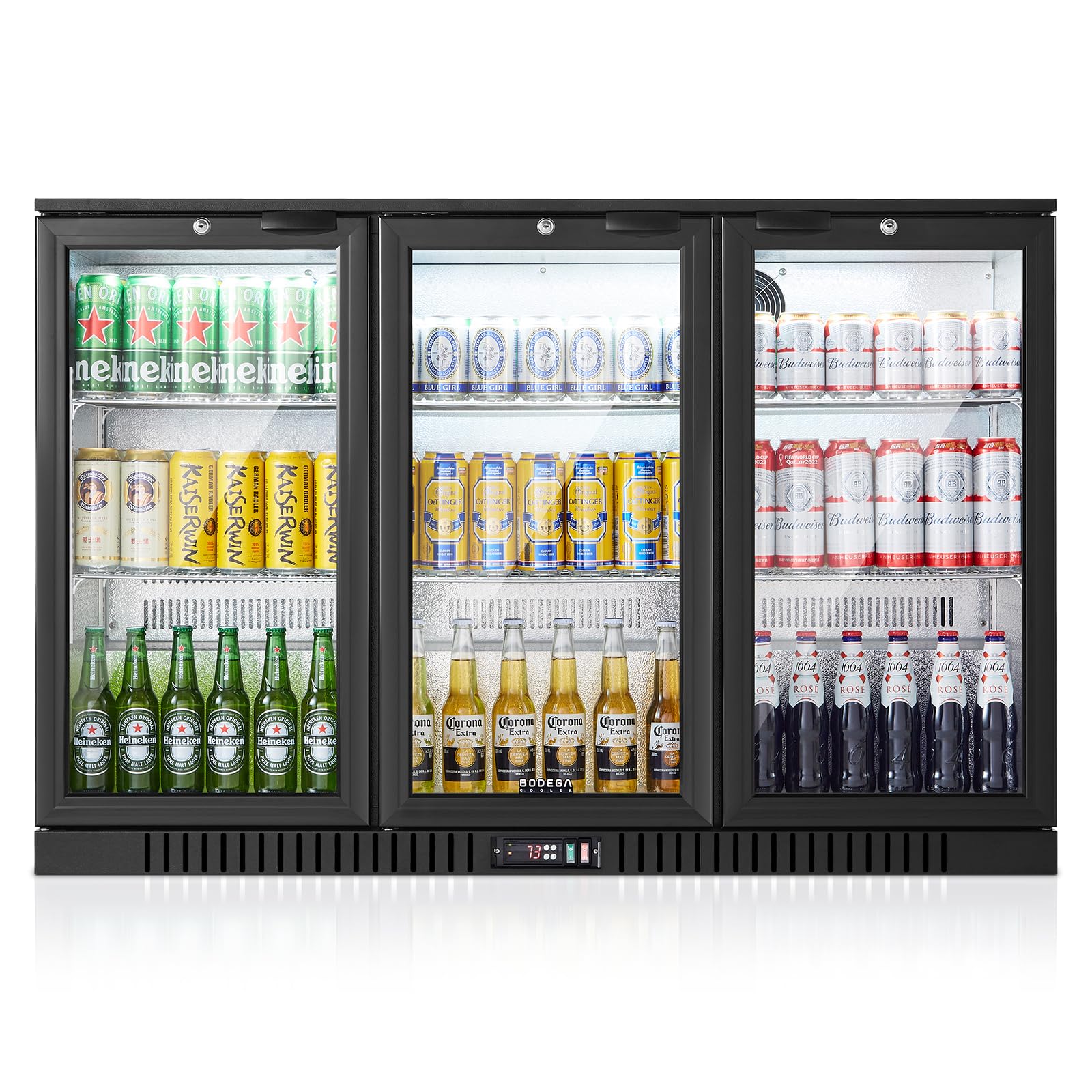 BODEGACOOLER Commercial Beverage Refrigerator with Glass Door,12.5 Cu.Ft Display Merchandiser Drink Refrigerator,Upright Commercial Bar Fridge,Display Drink Cooler,Soft LED Light,Romovable Shelves