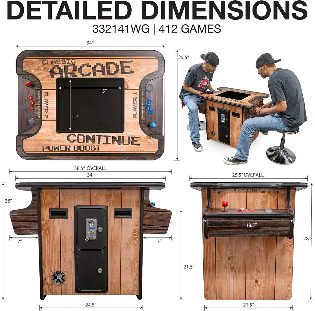 Creative Arcades Full Size Commercial Grade Cocktail Arcade Machine | 2 Player | 412 Games | 19" LCD Screen | Square Glass Top | LED Lights | 2 Sanwa Joysticks | 2 Stools | 3 Year Warranty Parts only