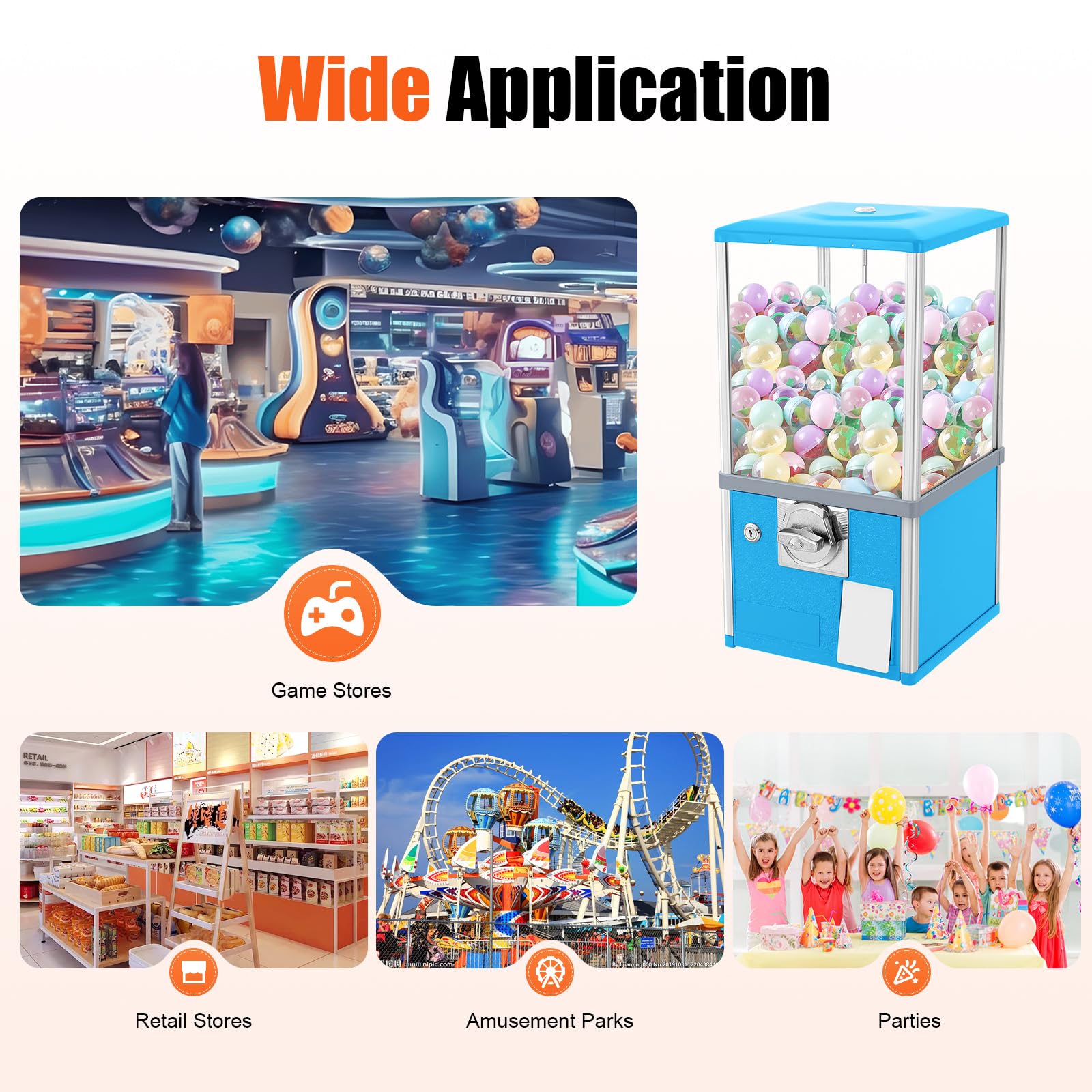 25-Cent Commercial Vending Machine, Capsule Toys Candy Bulk Gumball Device (Blue) | Operated Capsule Vending Machine for Arcades, Retail Stores and Small Business