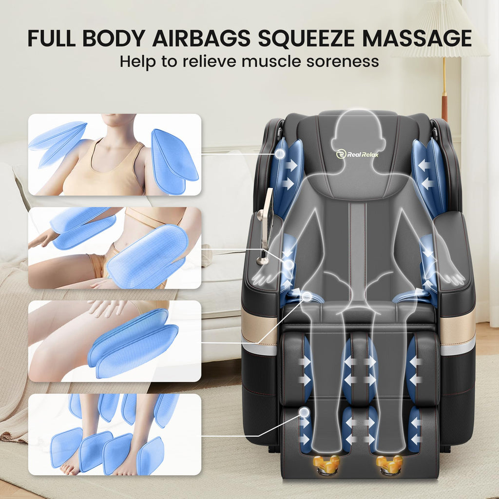 Real Relax Massage Chair, Full Body Zero Gravity Massage Recliner, with Auto Modes, LCD, Bluetooth, Foot Massage, Black
