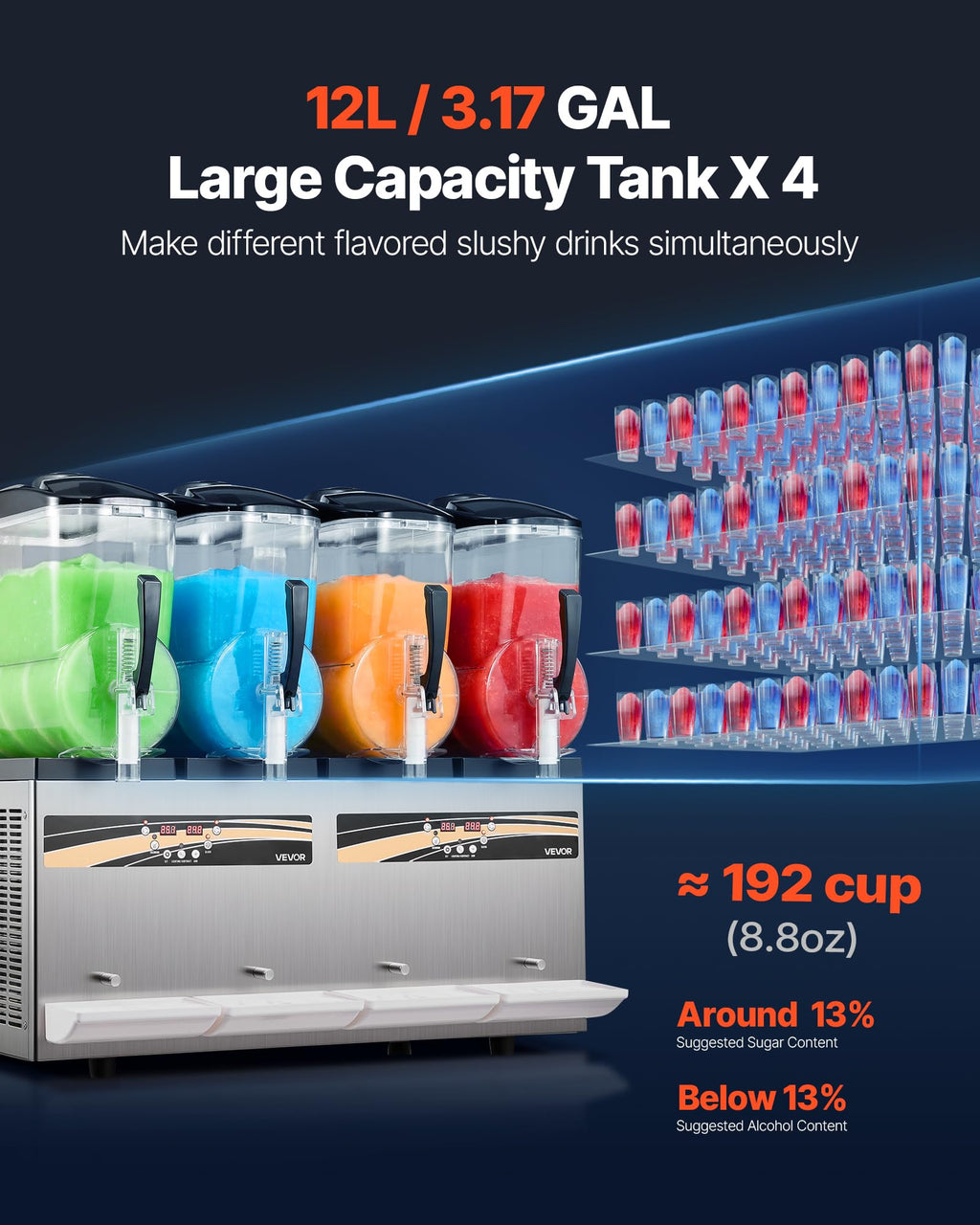 VEVOR Commercial Slushy Machine, 12Lx3 Triple Tank Frozen Drink Machine, 144 Cups Stainless Steel Margarita Smoothie Frozen Drink Maker, Slushie Maker for Home Party Restaurants Cafe Bars