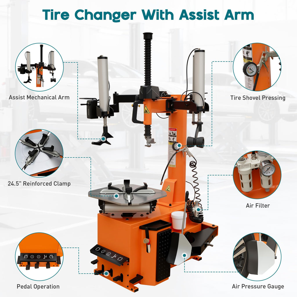 Albott 2HP Tire Changer Machine, 110V Heavy-Duty Wheel Changer for 10"–24" Rims, Outside Clamp 10"–20" Inside Clamp 12"–24", Tire Mounting and Demounting Tool for Home Garage & Auto Shop
