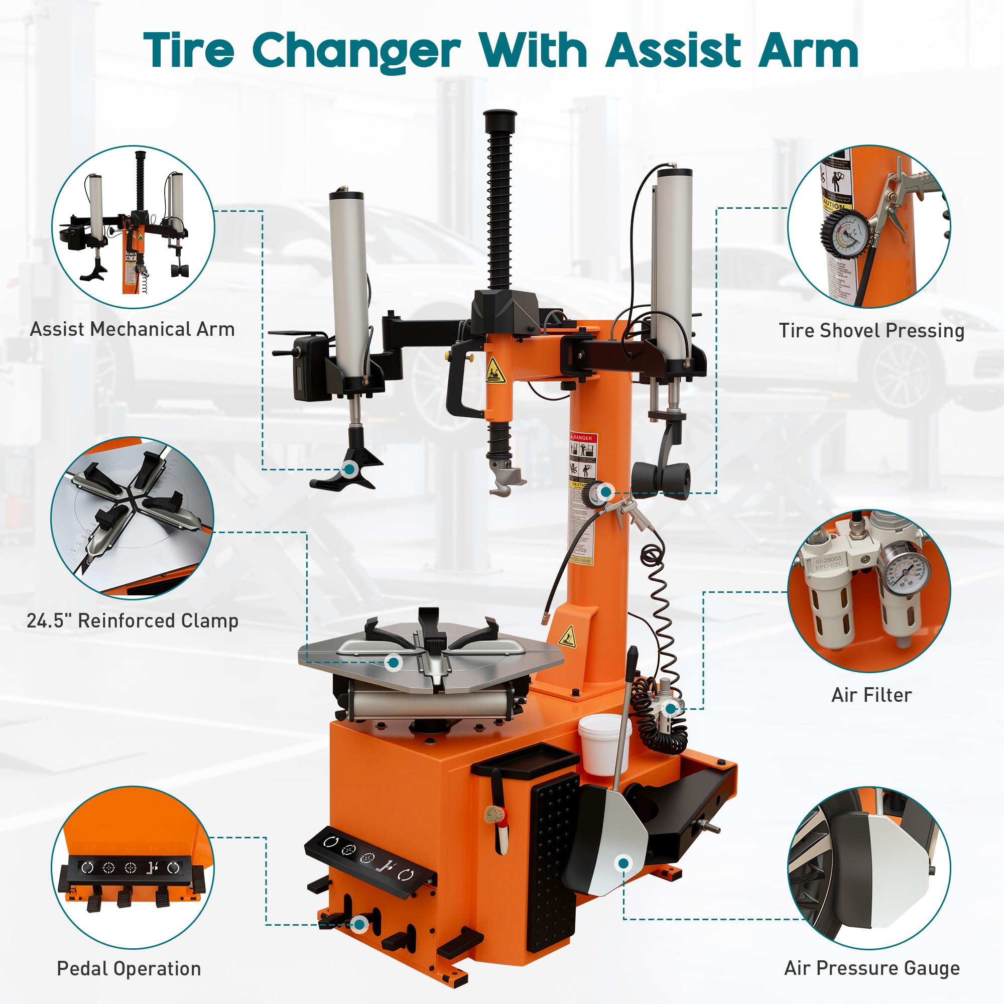 Albott 2HP Tire Changer Machine, 110V Heavy-Duty Wheel Changer for 10"–24" Rims, Outside Clamp 10"–20" Inside Clamp 12"–24", Tire Mounting and Demounting Tool for Home Garage & Auto Shop