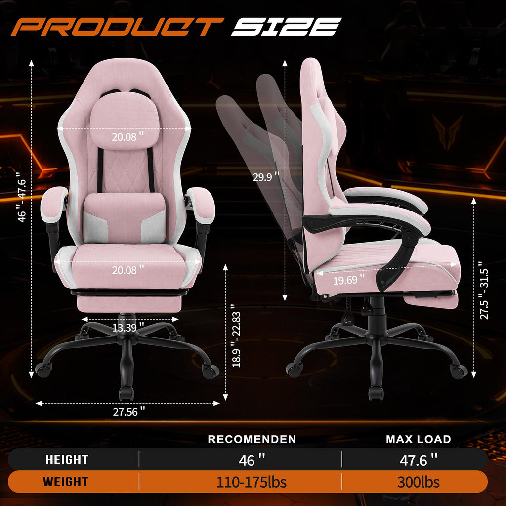 Shintenchi Big and Tall Gaming Chair Fabric Pocket Spring Cushion,High Back Recliner with Footrest and Headrest for Adults, Massage Lumbar Support for Home Office, Ergonomic Computer Desk Chair, Blue