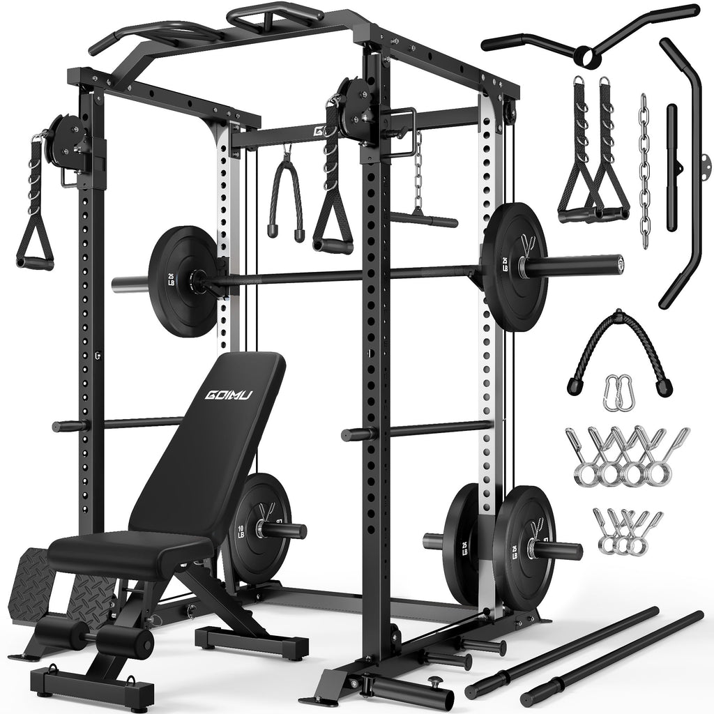 DP01 Power Cage, 2000LBS Squat Rack with with Cable Crossover and Dual Independent Pulley System, Full Cage for Full Body Training, Power Rack with More Training Attachments for Home Gym
