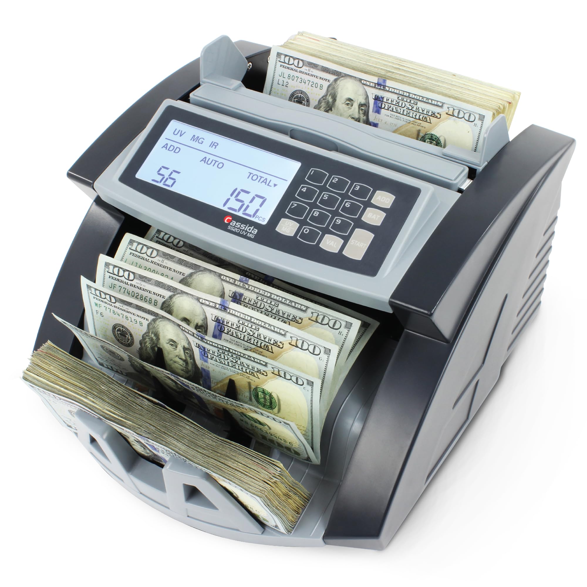 Cassida 9900R V2 2-Pocket Premium Bank Grade Money Counter Machine Mixed Denomination, Bill Sorter, Value Counting, Printer Enabled, 2 CIS, UV/MG, IR/IT Counterfeit Detection with Built-in Printer