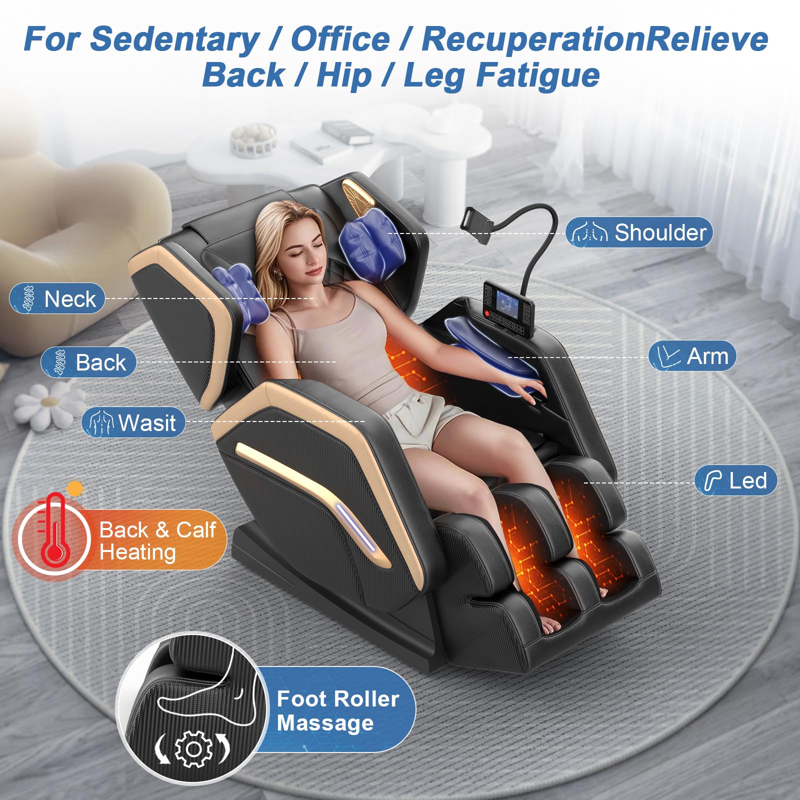 Massage Chair Full Body, Zero Gravity Massage Chair 2026 for Back Fatigue with 10 Fixed Rollers, Heating, Airbags, Phone Controller, Nightlights, Bluetooth Speaker for Living Room, Bedroom