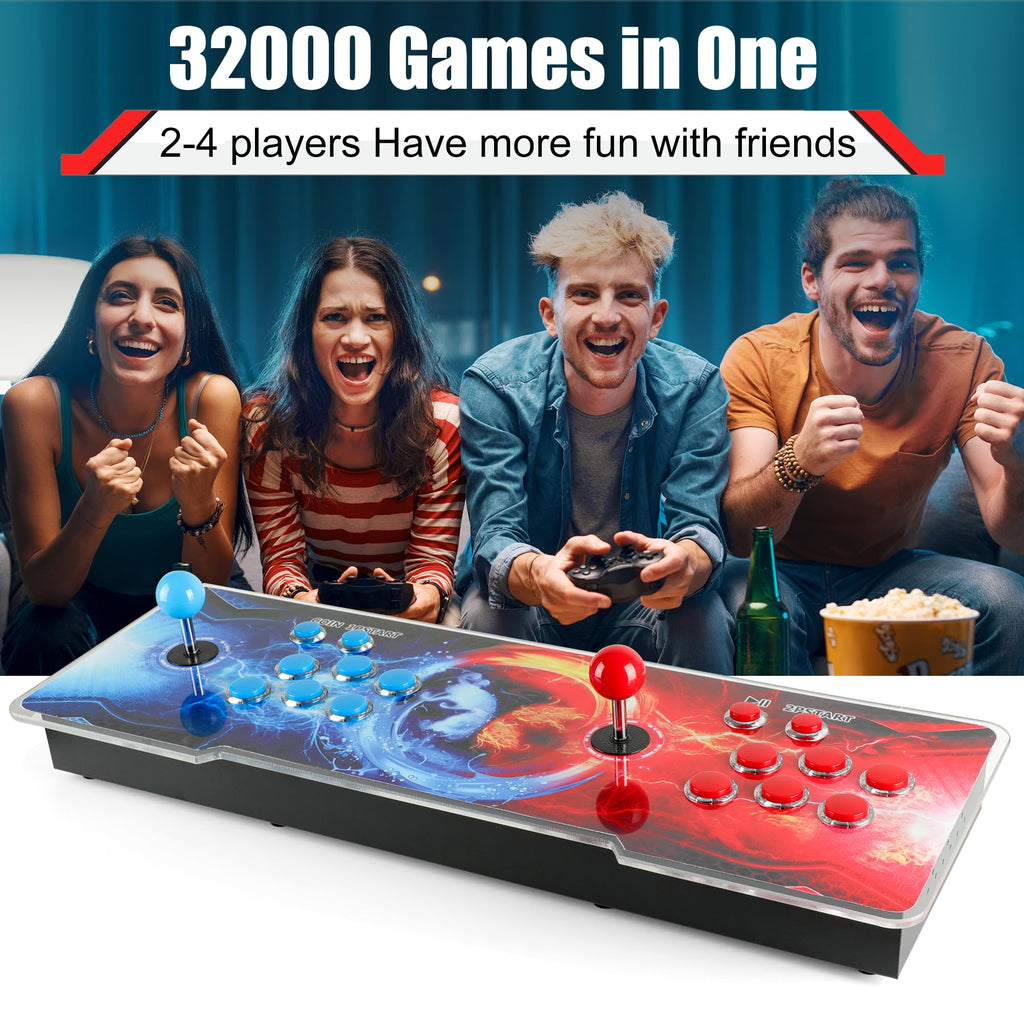 HHU Pandora Box Arcade Game Console 32000 Games Pre-Install，Two Separate Joysticks，Retro Game Machine for TV PC Projector, Supports Up to 4 Players, Full HD Output, Red & Blue