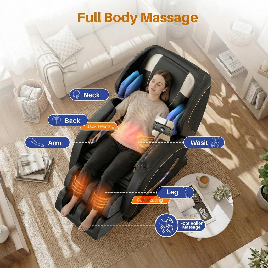 Massage Chair Full Body, Zero Gravity Recliner Massage Chair with Back Heat, 8 Fixed Rollers, Foot Massage, Airbags, Touch Screen for Home and Office
