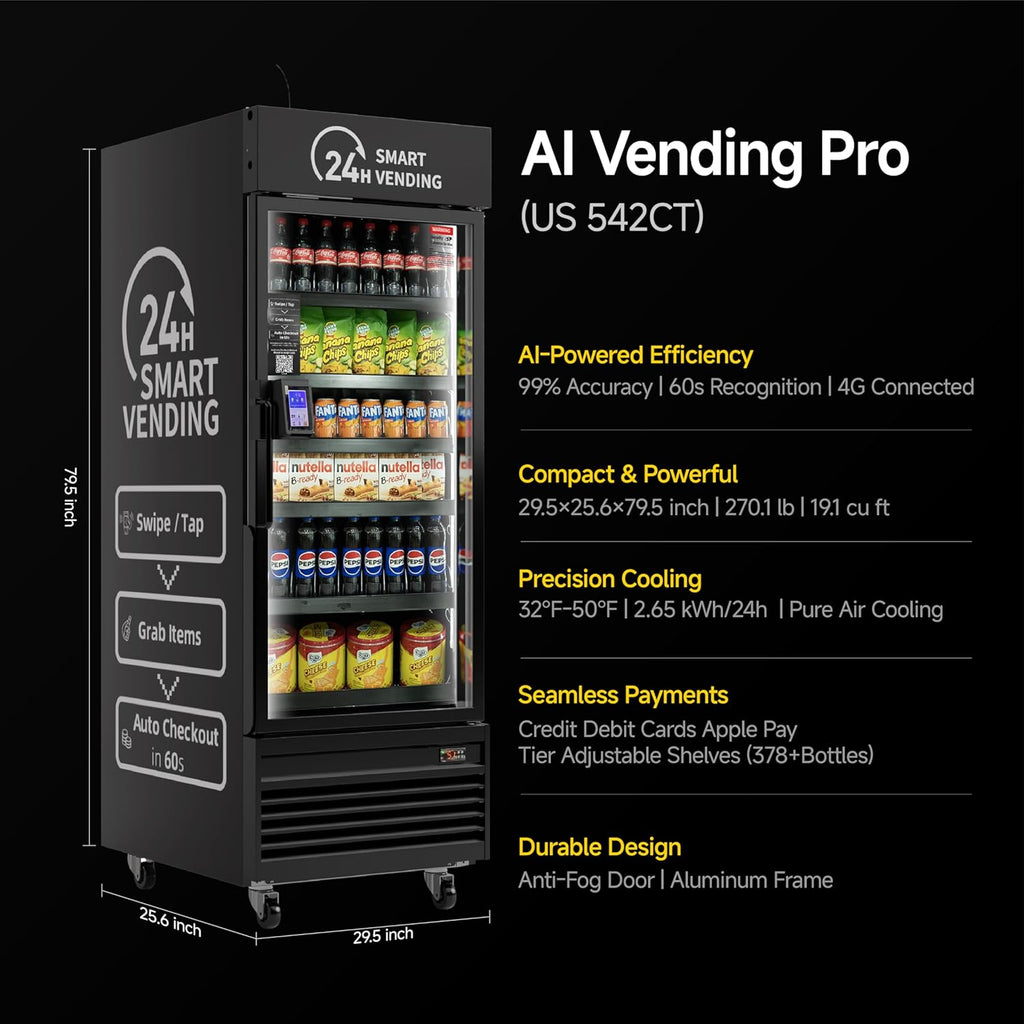 HAHA Smart Vending DC-542D Combo Vending Machine,Smart Refrigerated Beverage Vending Machine with Touch Card Reader - Capacity 378 Bottles (Black, 542D)