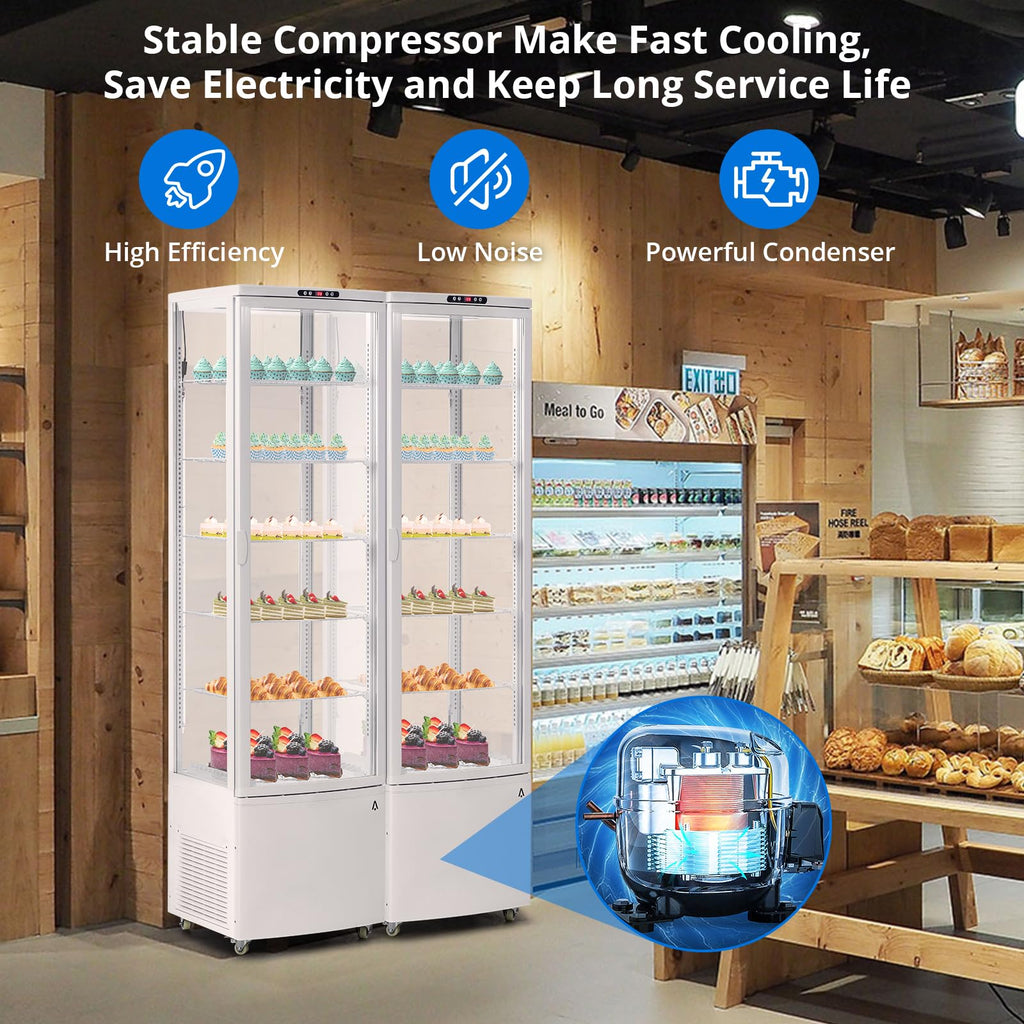 Commercial Display Refrigerator, 3.5 cu. ft./98 Liter Countertop Refrigerated Cake Display Cabinet, Refrigerator with Adjustable Shelves and Digital Controls, LED Display, For Cafes, Bakeries, White