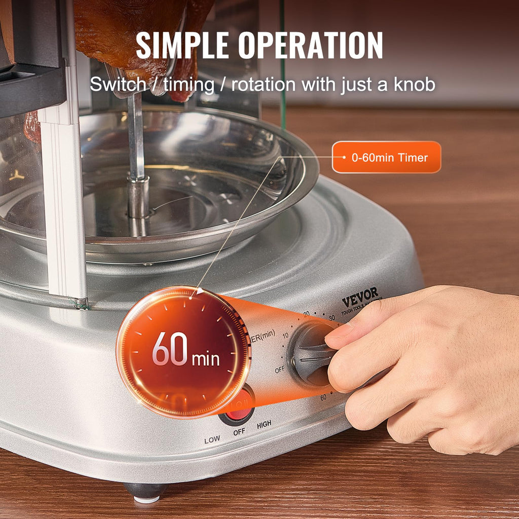 VEVOR Shawarma Grill Machine, Chicken Shawarma Cooker Machine Countertop, Electric Stainless Steel Broiler Gyro Rotisserie Oven Doner Kebab Machine, for Home Restaurant Kitchen Parties