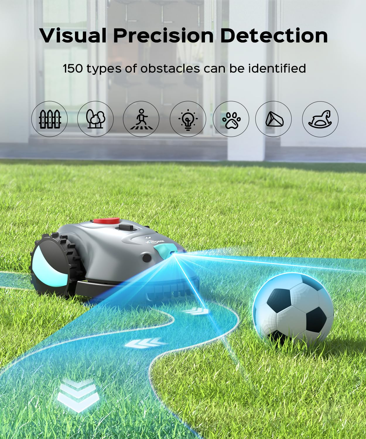YARDCARE V100 Robot Lawn Mower with HD Vision Navigation, Smart Obstacle Detection, Collision Sensors, Adjustable Cutting Height, Low-Noise Operation—Perfect for Small Lawns up to 1,600 sq ft.