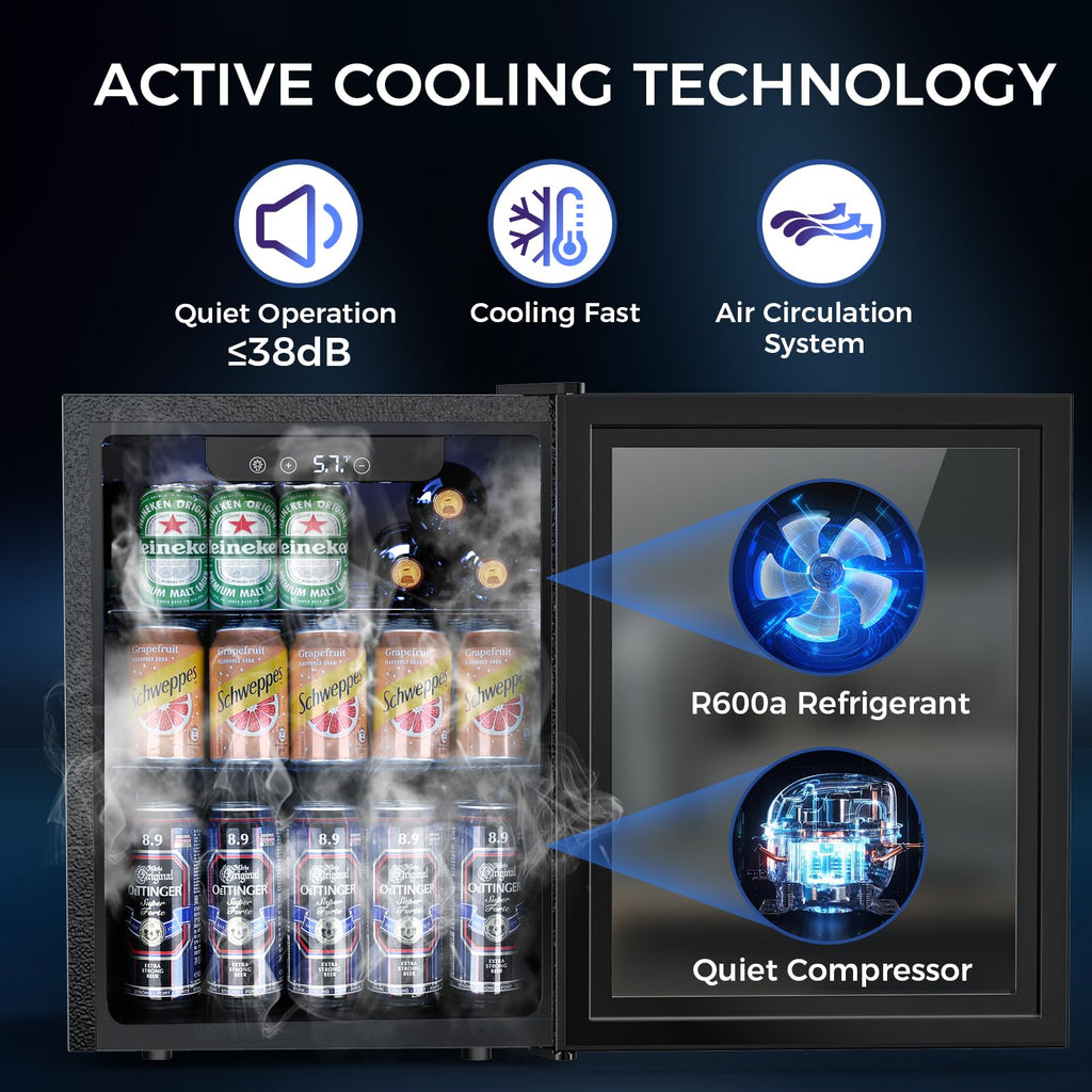 Electactic 50 Cans Beverage Refrigerator Cooler, 1.3 Cu.ft Mini Fridge Countertop Drink Cooler with Glass Door for Beer, Soda,Wine, Adjustable Digital Temperature Control for Home Dorm Bar, Black