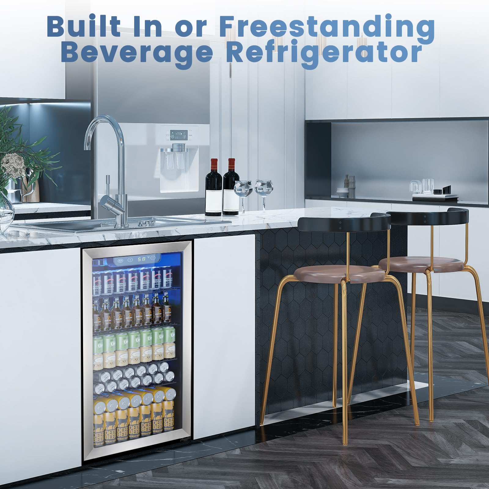 Electactic 50 Cans Beverage Refrigerator Cooler, 1.3 Cu.ft Mini Fridge Countertop Drink Cooler with Glass Door for Beer, Soda,Wine, Adjustable Digital Temperature Control for Home Dorm Bar, Black