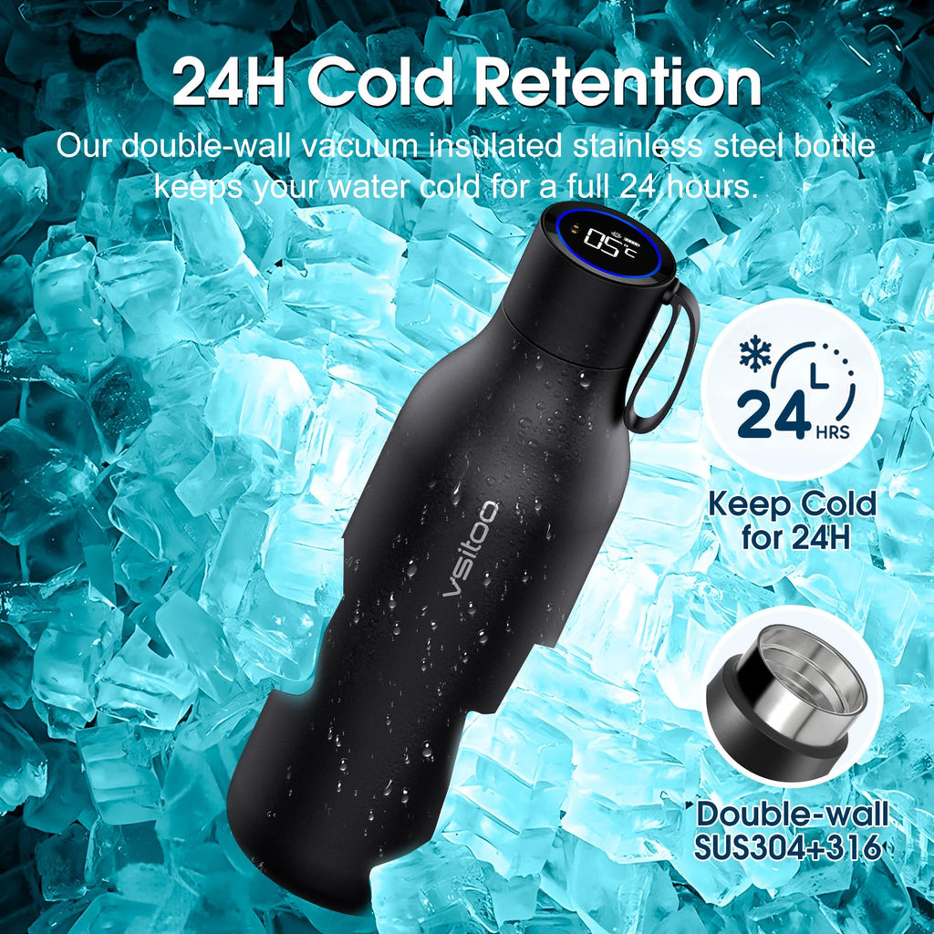 VSITOO 33oz Smart Self-Cleaning Water Bottle，Large Insulated Stainless Steel Bottle with AI Self-Clean, 30-Day Battery & Magnetic Charging for Outdoor Travel, Gym or Office, Pink