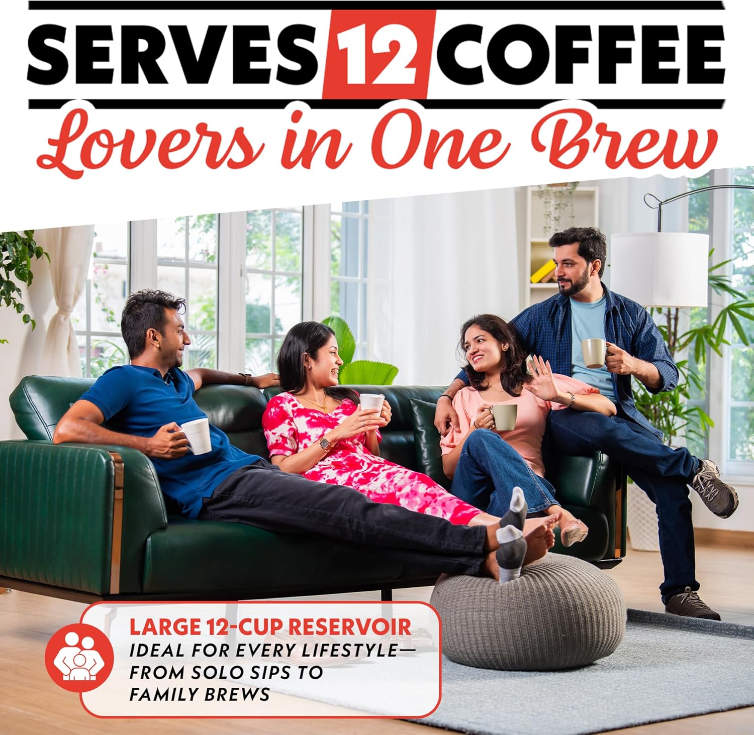 Gourmia 2-in-1 Single Serve and 12 Cup Coffee Maker - Drip Brew, K-Cup Compatible, Programmable, Pause and Serve, Removable Filter, Thermal Carafe, Black