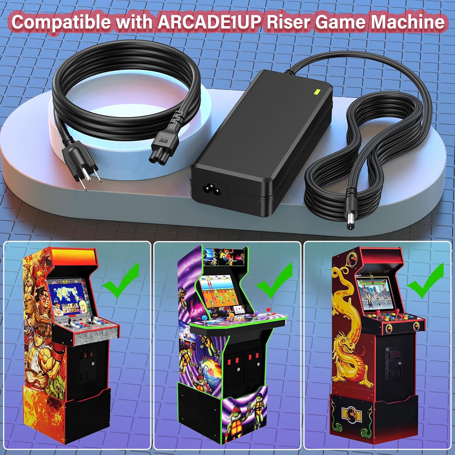 12V Charger for Arcade1up Game Machine, Power Cord AC Adapter for ARCADE1UP Riser Cocktail Table Arcade 1up RYJ0136PAU0 RYJ0136PAU1 RYJ0136PAU2 RYJ0136PAU3 RYJ0136PAU4 RYJ0136PAU5 BIton BI36-120300-U2