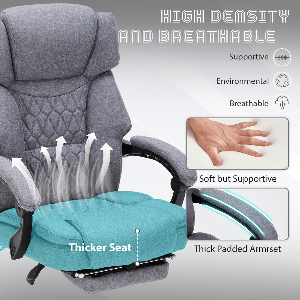 Massage Office Chair with Foot Rest 6 Points Vibration and Heat Home Office Desk Chairs for Heavy People 400lbs Reclining Managerial Chairs Ergonomic Executive Chair (Black)