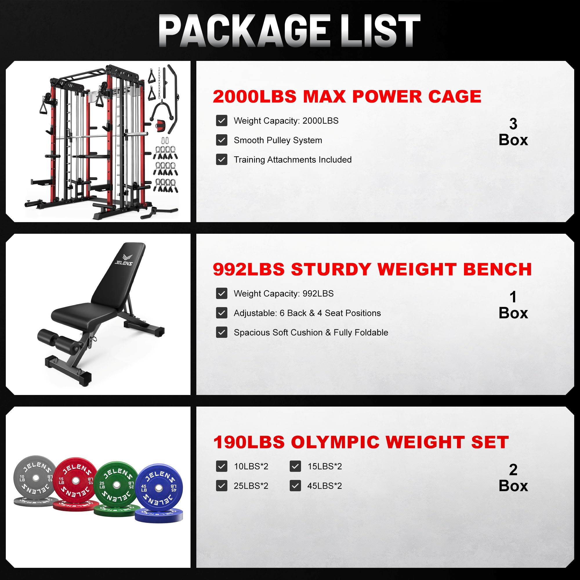 JELENS Smith Machine for Home Gym, Multi-Function M12 Power Cage with Cable Crossover System, Squat Rack with Smith Bar and More Attachment