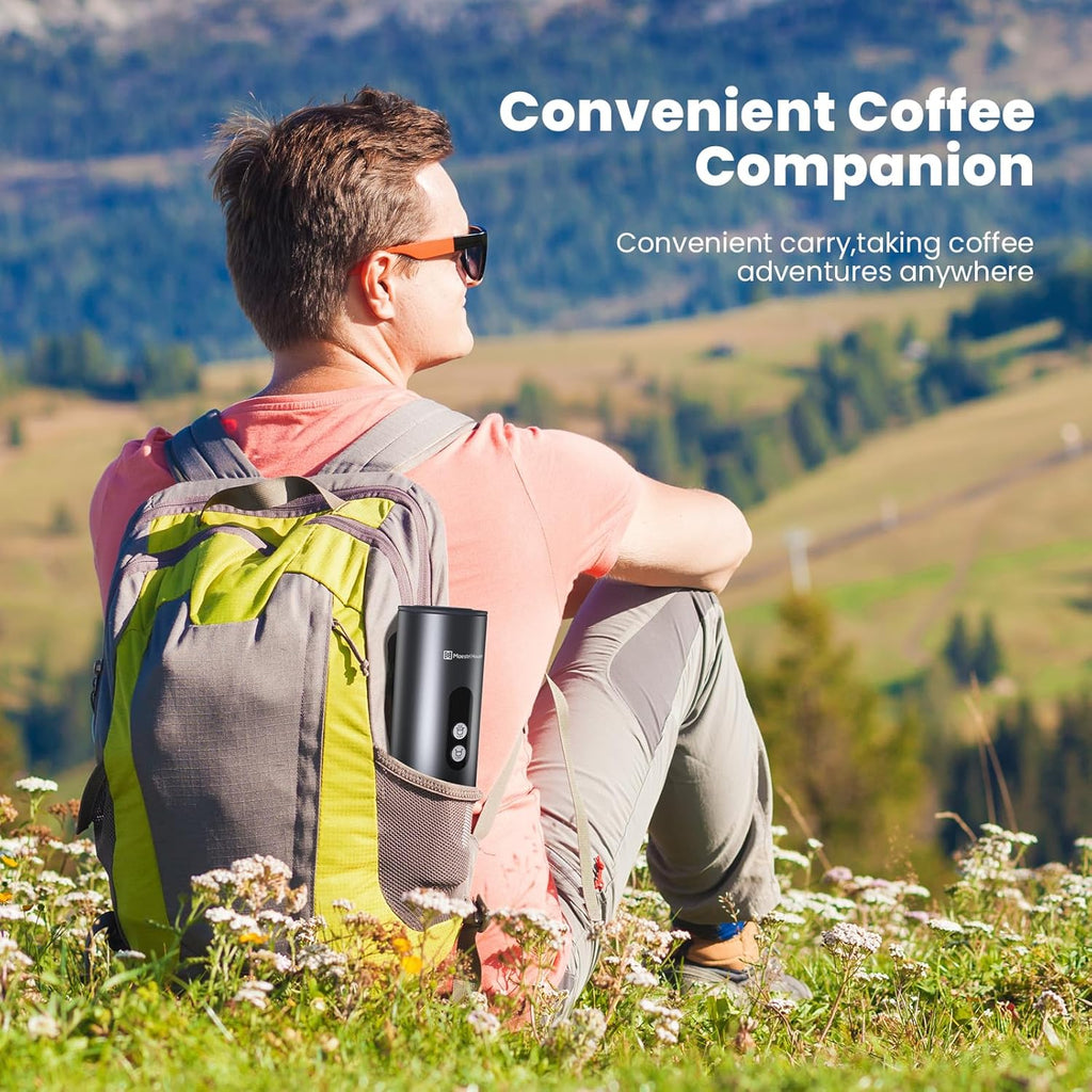 Maestri House 150W Espresso Maker with 2-3 Min Fast Self-Heating, Portable Travel Espresso Coffee Machine with Bag, Small Tea Cup Also Holder for NS Capsule & Ground Coffee for Car Camping, RV, Hiking