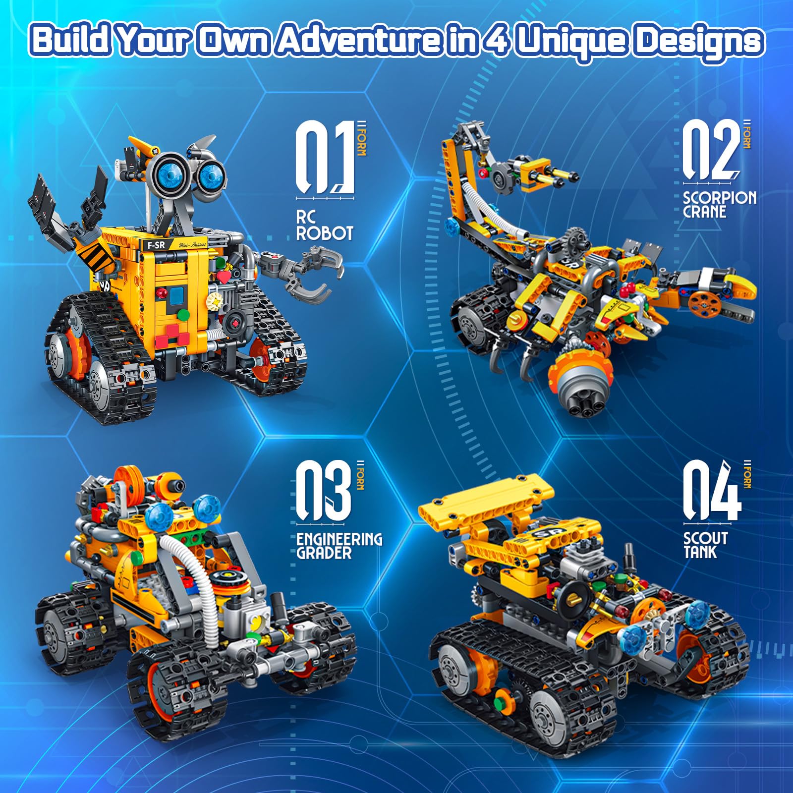 Demkia 5in1 STEM Robot Building Kit, 560 PCS APP/Remote Control Mech RC Robotics for Kids Ages 8-12, Science Kit Coding Robots Toy Set, Birthday Gifts for Boys Age 8-14+