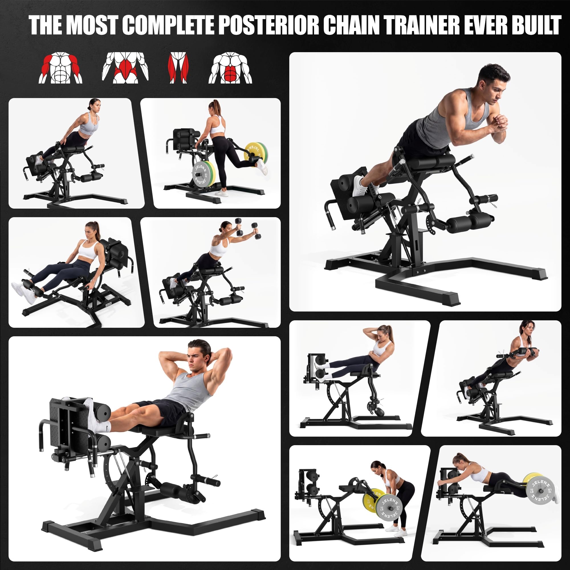 JELENS HL01 Adjustable Leg Press Hack Squat Machine, Glute Ham Developer&Leg Extension and Curl Machine 2 in 1, Full Body Workout Equipment for Home Gym