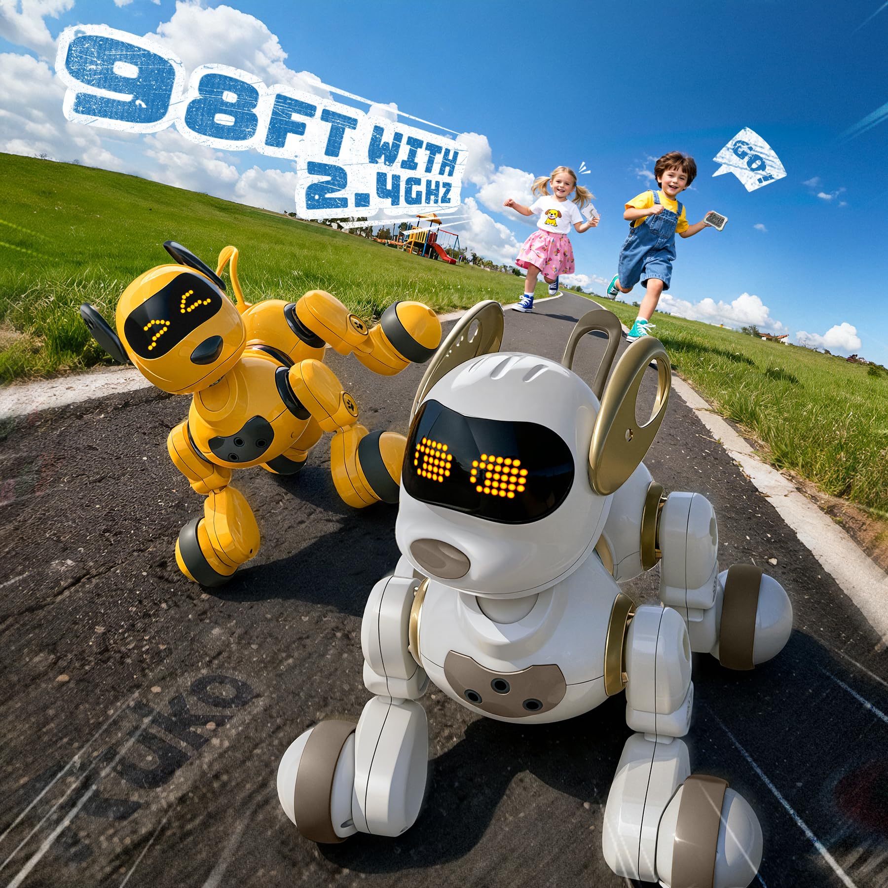 Ruko 18011 Robot Dog Toy, Smart Interactive Puppy with 30+ LED Faces, Remote & Gesture Control, Programmable Electronic Pet for Kids Ages 3–8, Black & Gold